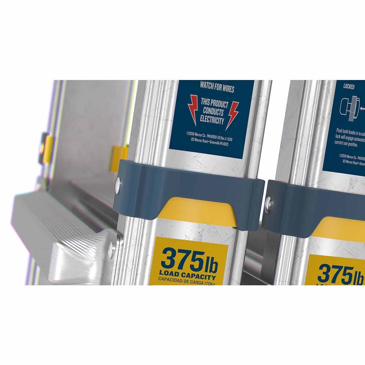 Werner MT-22IAA 22FT Reach Height Multi-Position Ladder, 375LB Load Capacity 22FT Type IAA, 22' AL TEL ARTCLT LDR IAA HSMT - 12