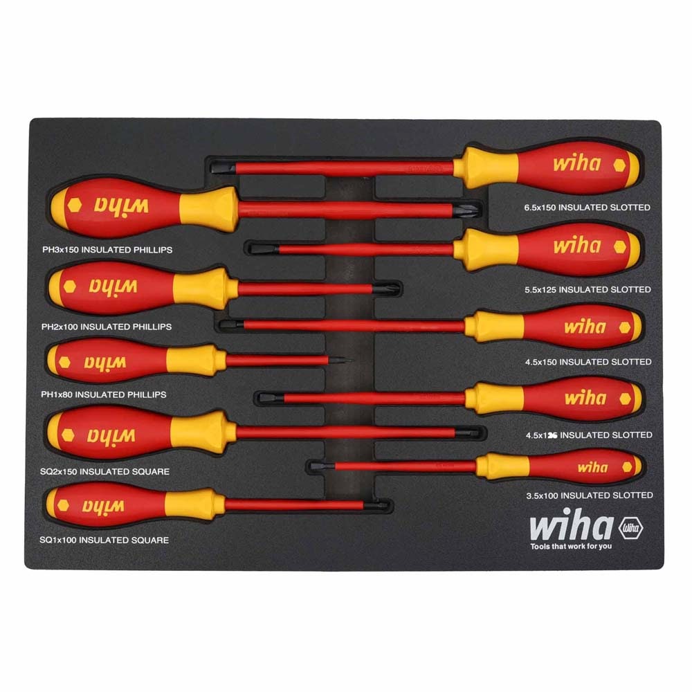 Wiha 32080 10 Piece Insulated SoftFinish Cushion Grip Screwdriver Tray Set