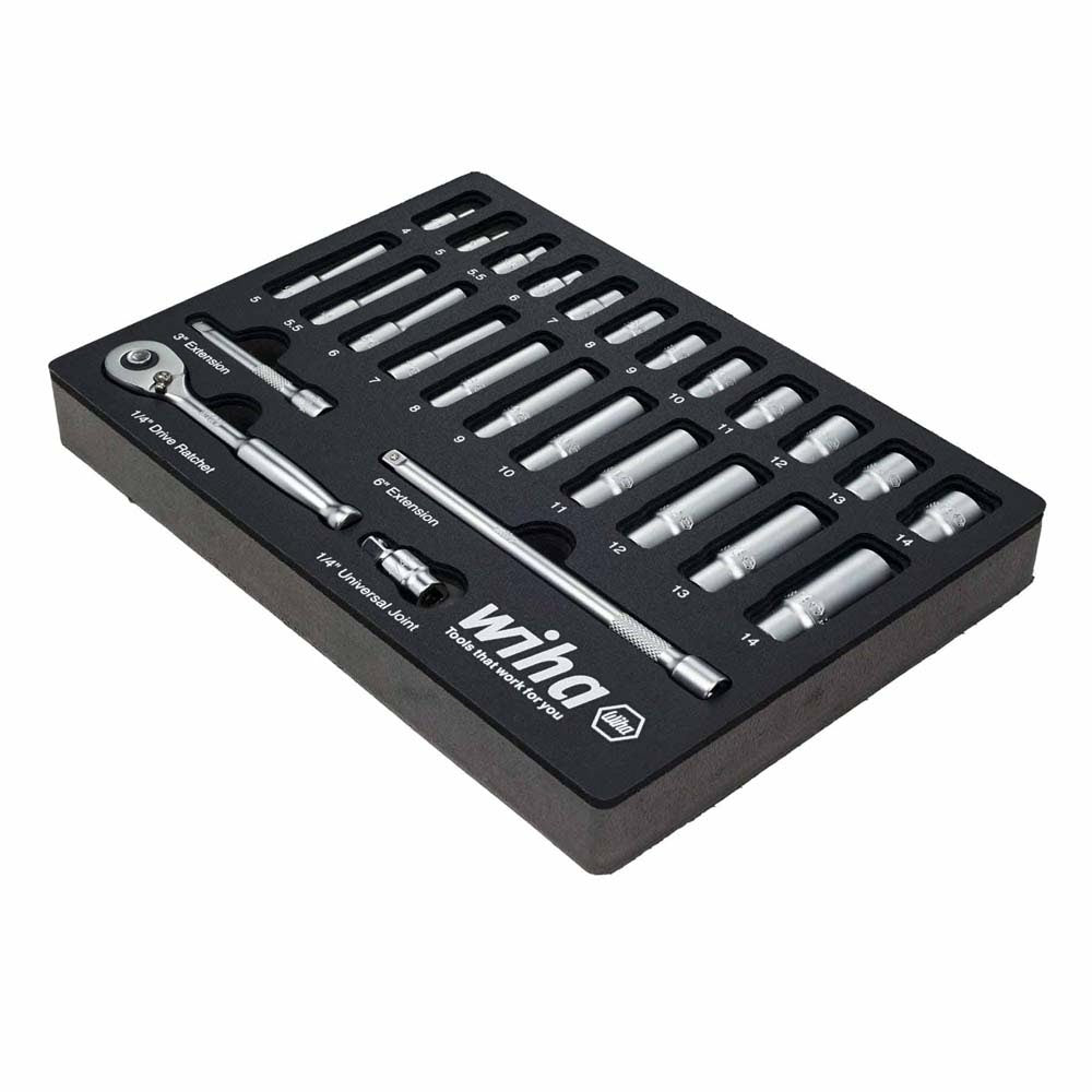 Wiha 33395 27 Piece 1/4" Drive Professional Standard and Deep Socket Tray Set - 2