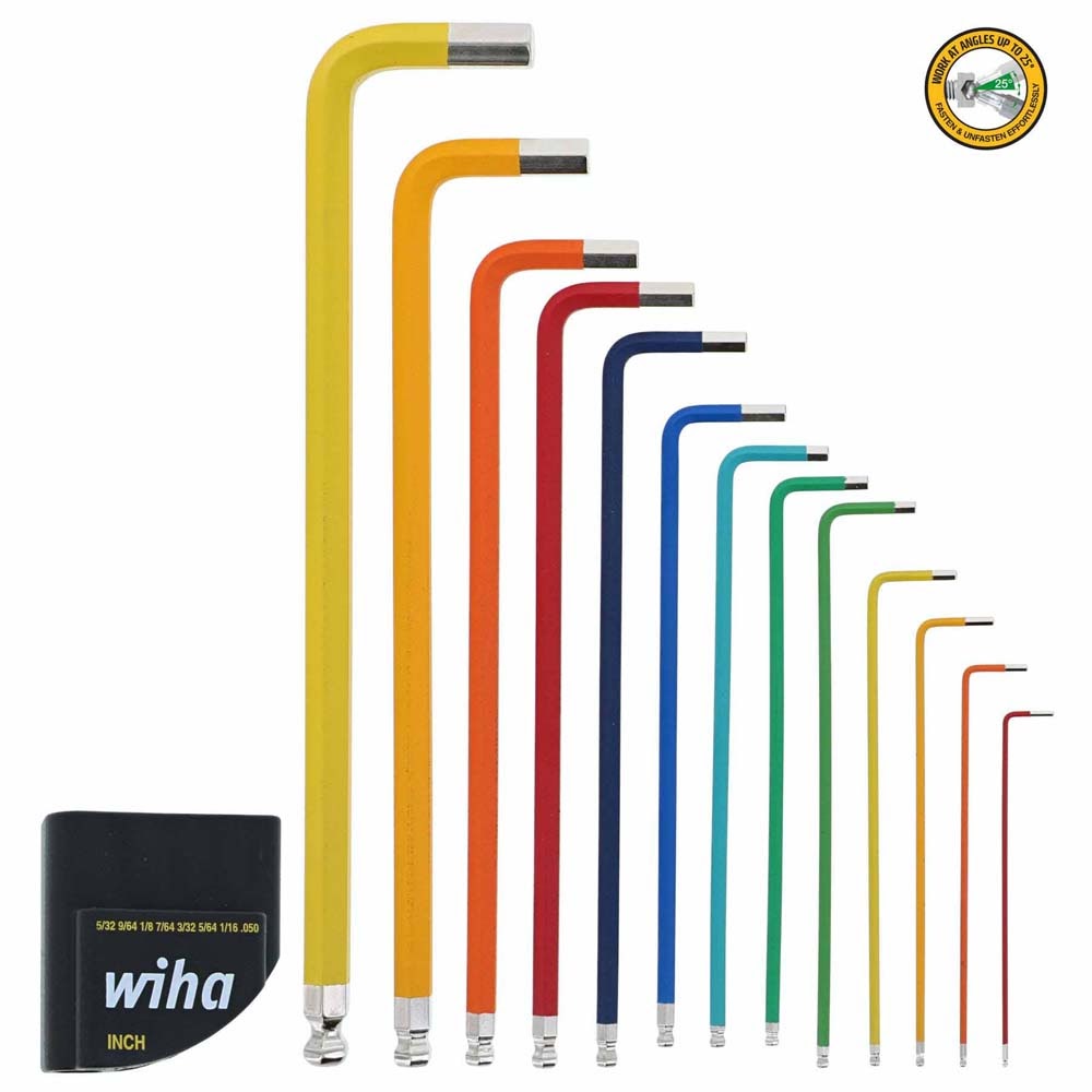 Wiha 66981 13 Piece Ball End Color Coded Hex L-Key Set - Inch