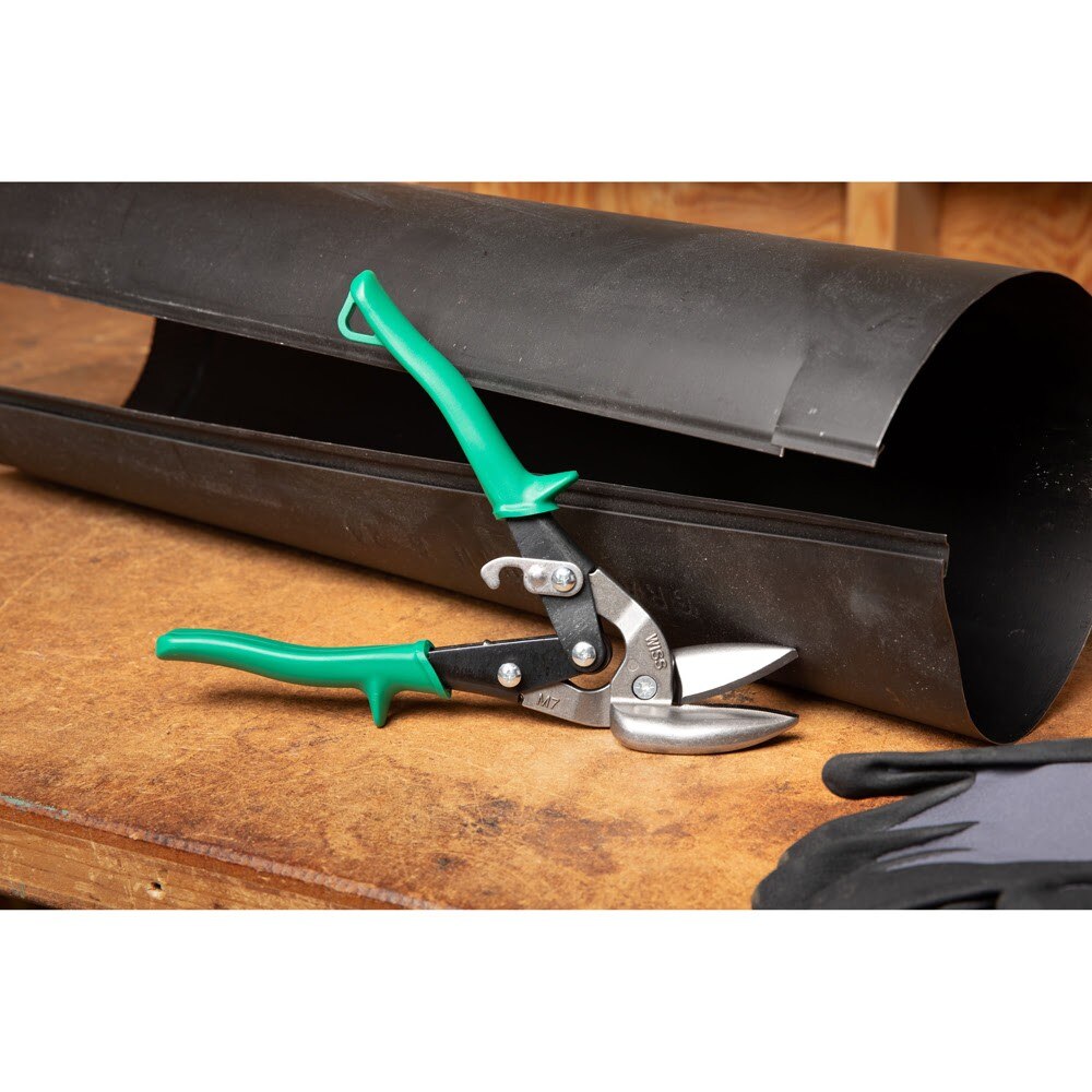 Crescent Wiss M7R 9-1/4" Offset Straight and Right Cut Aviation Snips, Green Grips - 3