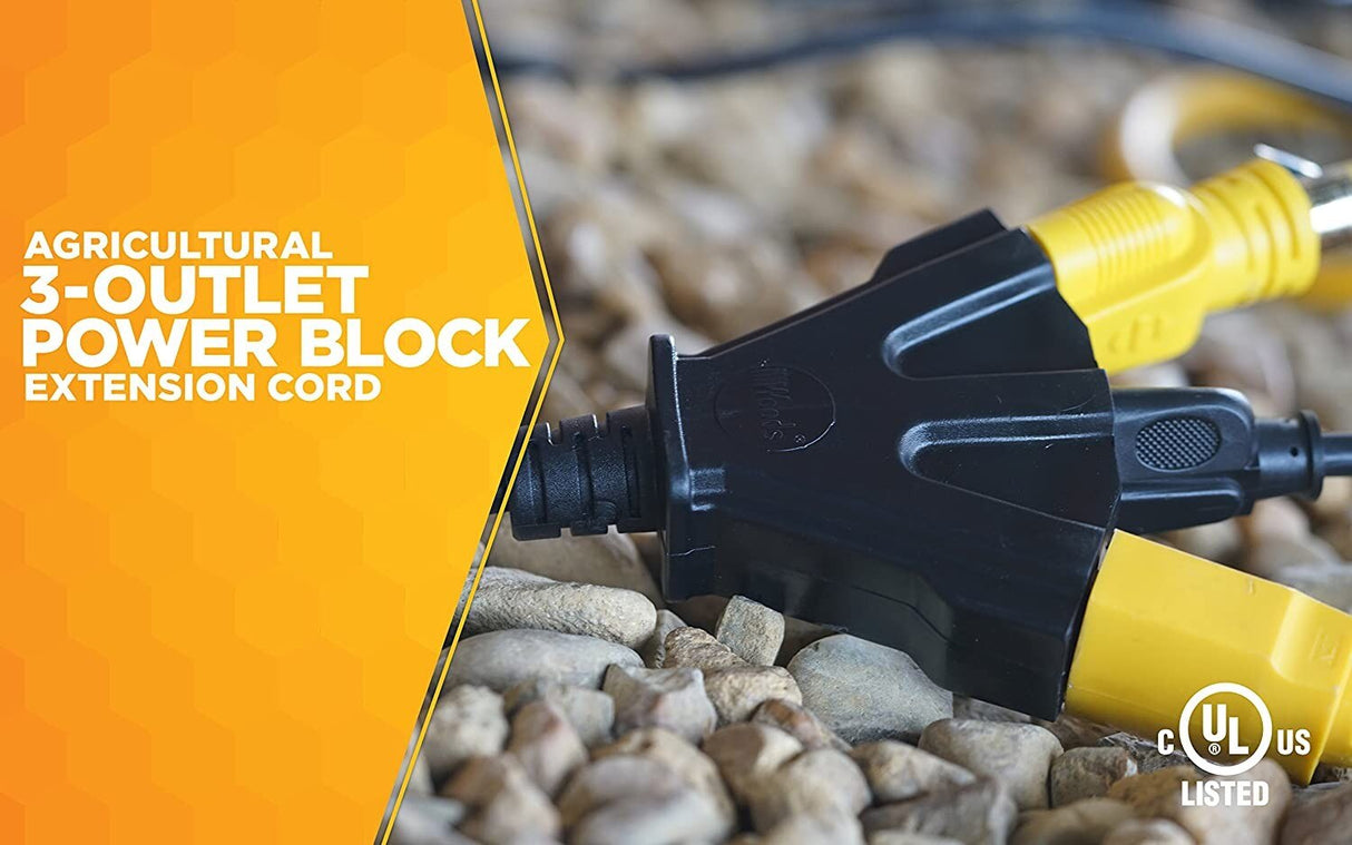 Woods 2451 Cci Agri-Pro Sjtow Extension Cord With 3-Outlet Power Block Connector, 3 14 Awg Bare - 3