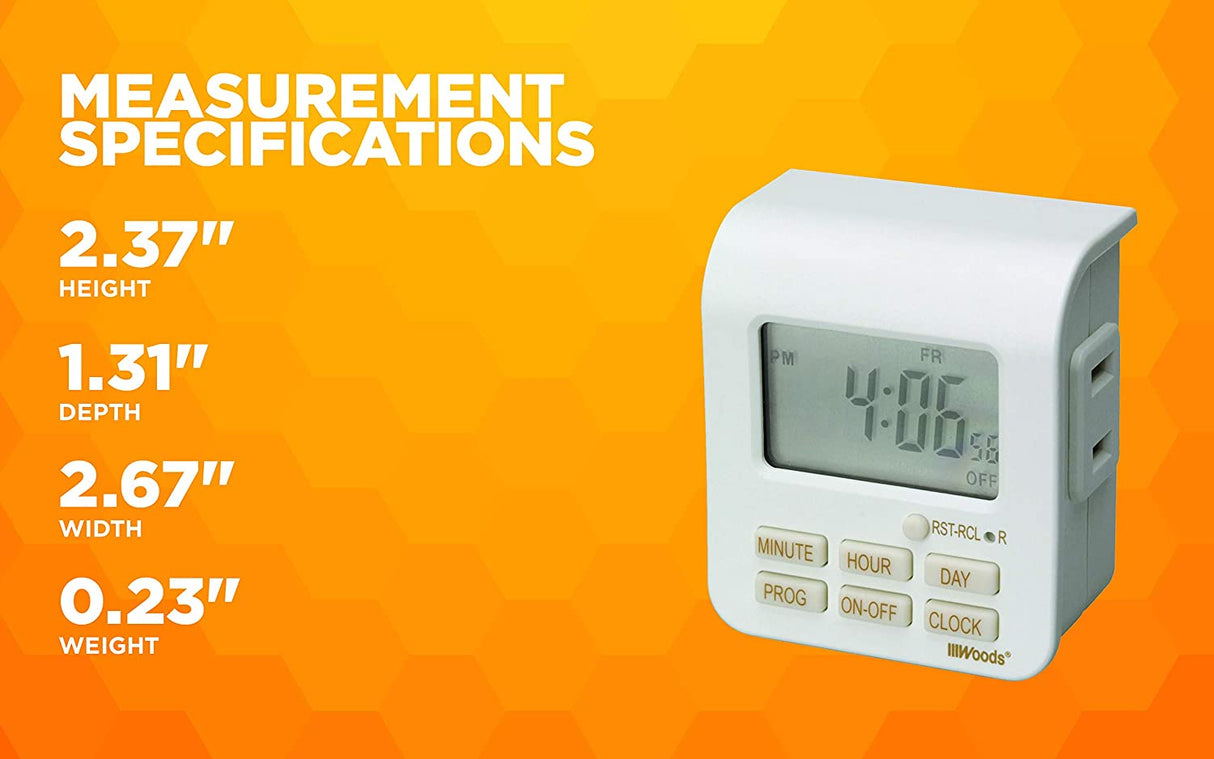 Woods 50008 Indoor 7-Day Digital Plug-In Timer, 1 Polarized Outlet, 1 Pack, White - 7