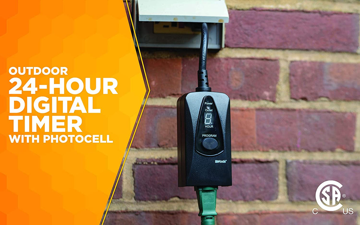 Woods 50013 50013WD Outdoor 24-Hour Digital Photocell Timer with Light Sensor, Plug-In - 2