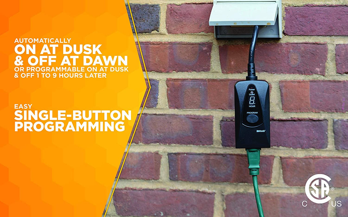 Woods 50013 50013WD Outdoor 24-Hour Digital Photocell Timer with Light Sensor, Plug-In - 3