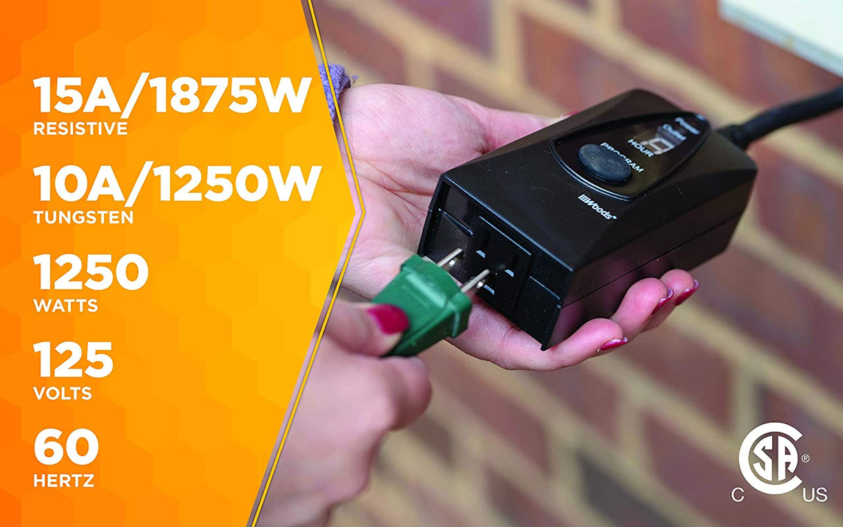 Woods 50013 50013WD Outdoor 24-Hour Digital Photocell Timer with Light Sensor, Plug-In - 4