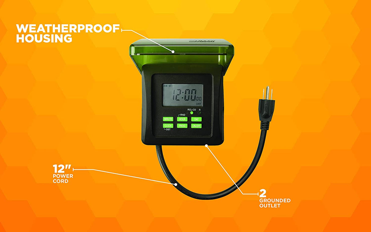 Woods 50015 50015WD Outdoor 7-Day Heavy Duty Digital Plug-in Timer, 2 Grounded Outlets, Weather - 3