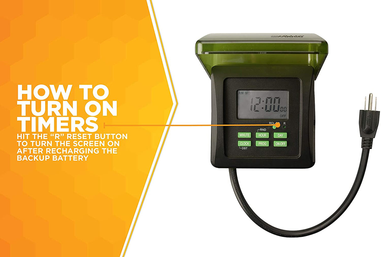 Woods 50015 50015WD Outdoor 7-Day Heavy Duty Digital Plug-in Timer, 2 Grounded Outlets, Weather - 4