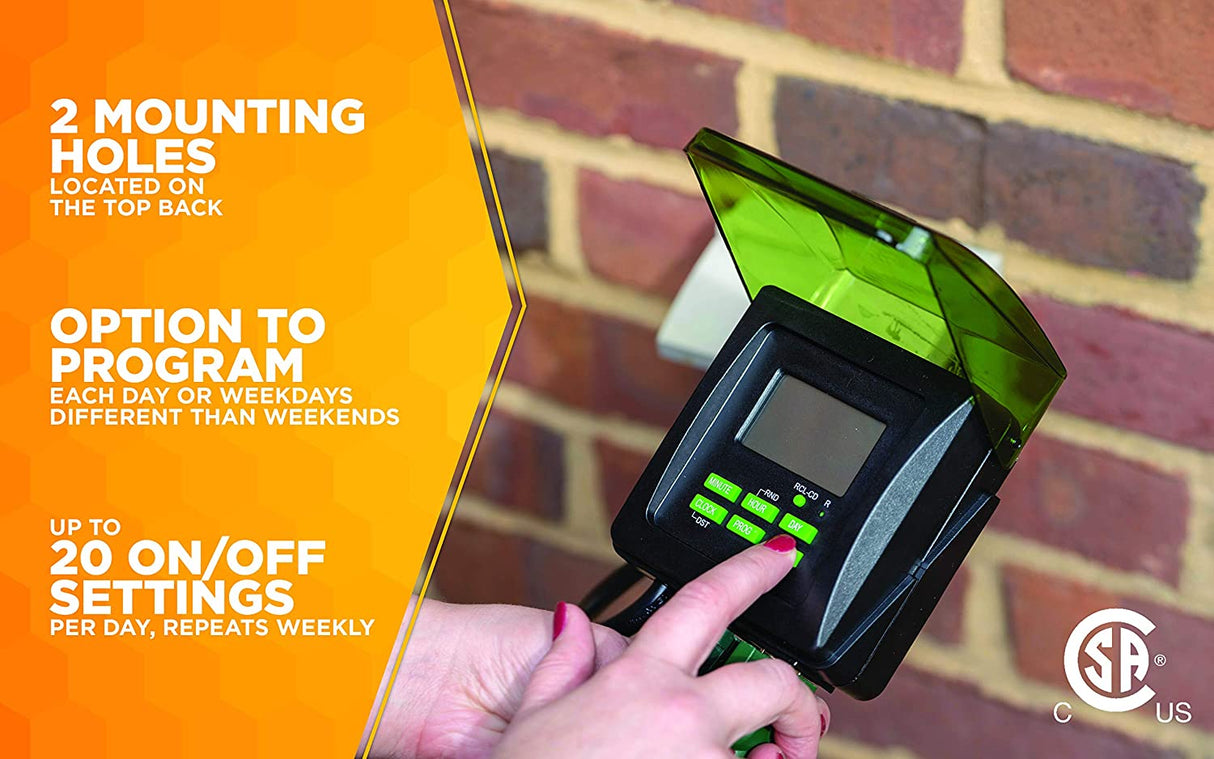 Woods 50015 50015WD Outdoor 7-Day Heavy Duty Digital Plug-in Timer, 2 Grounded Outlets, Weather - 5