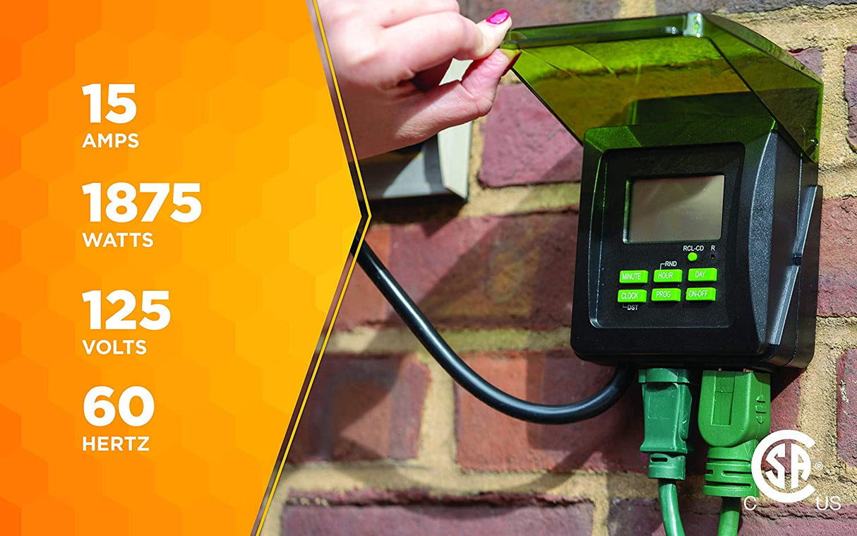 Woods 50015 50015WD Outdoor 7-Day Heavy Duty Digital Plug-in Timer, 2 Grounded Outlets, Weather - 6