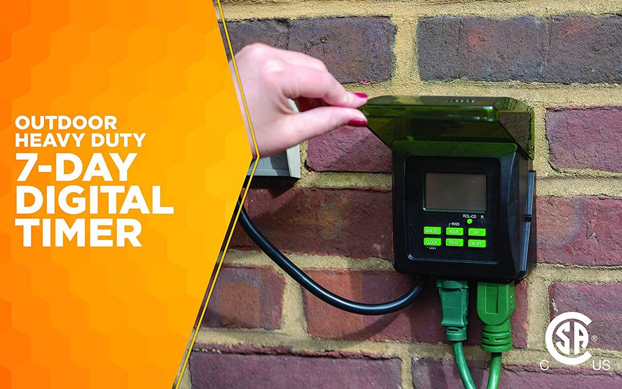 Woods 50015 50015WD Outdoor 7-Day Heavy Duty Digital Plug-in Timer, 2 Grounded Outlets, Weather - 9