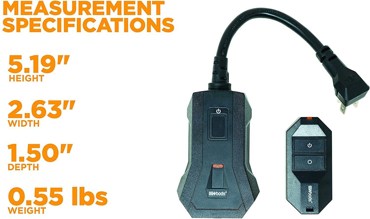 Woods 50125WD Outdoor Indoor Wireless Remote Control Outlet Kit, Electrical Plug In Remote Ligh - 3
