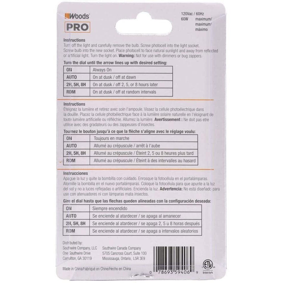 Woods 59406WD Indoor Light Control Socket with Photocell Timer - 4