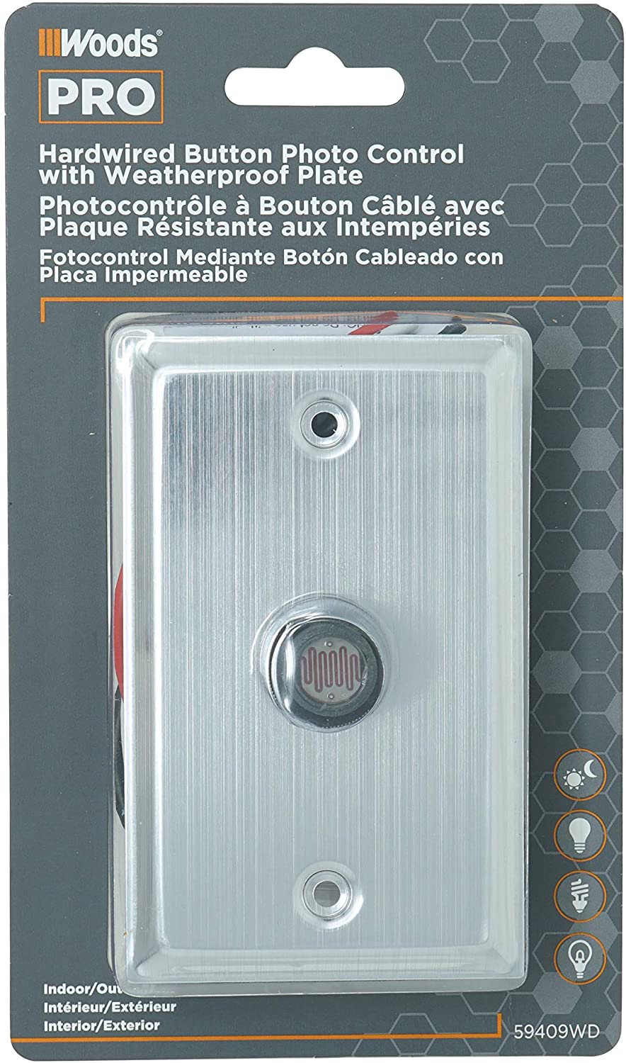 Woods 59409 59409WD Outdoor Hardwired Post Eye Light Control and Wall Plate, Metallic Finish,Silver - 4