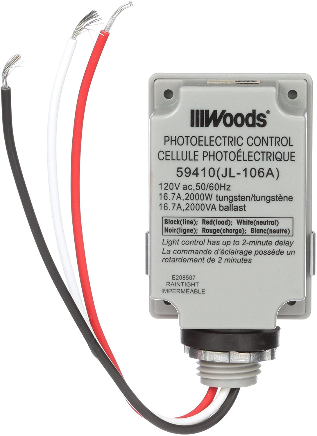 Woods 59410 59410WD Outdoor Hardwired Stem Mount Light Control Sensor with Photocell,Gray - 3