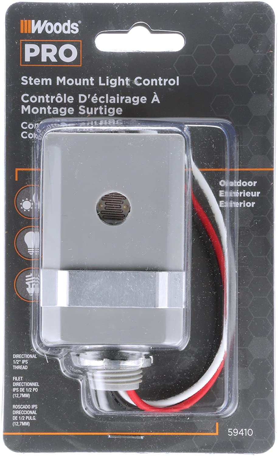Woods 59410 59410WD Outdoor Hardwired Stem Mount Light Control Sensor with Photocell,Gray - 4