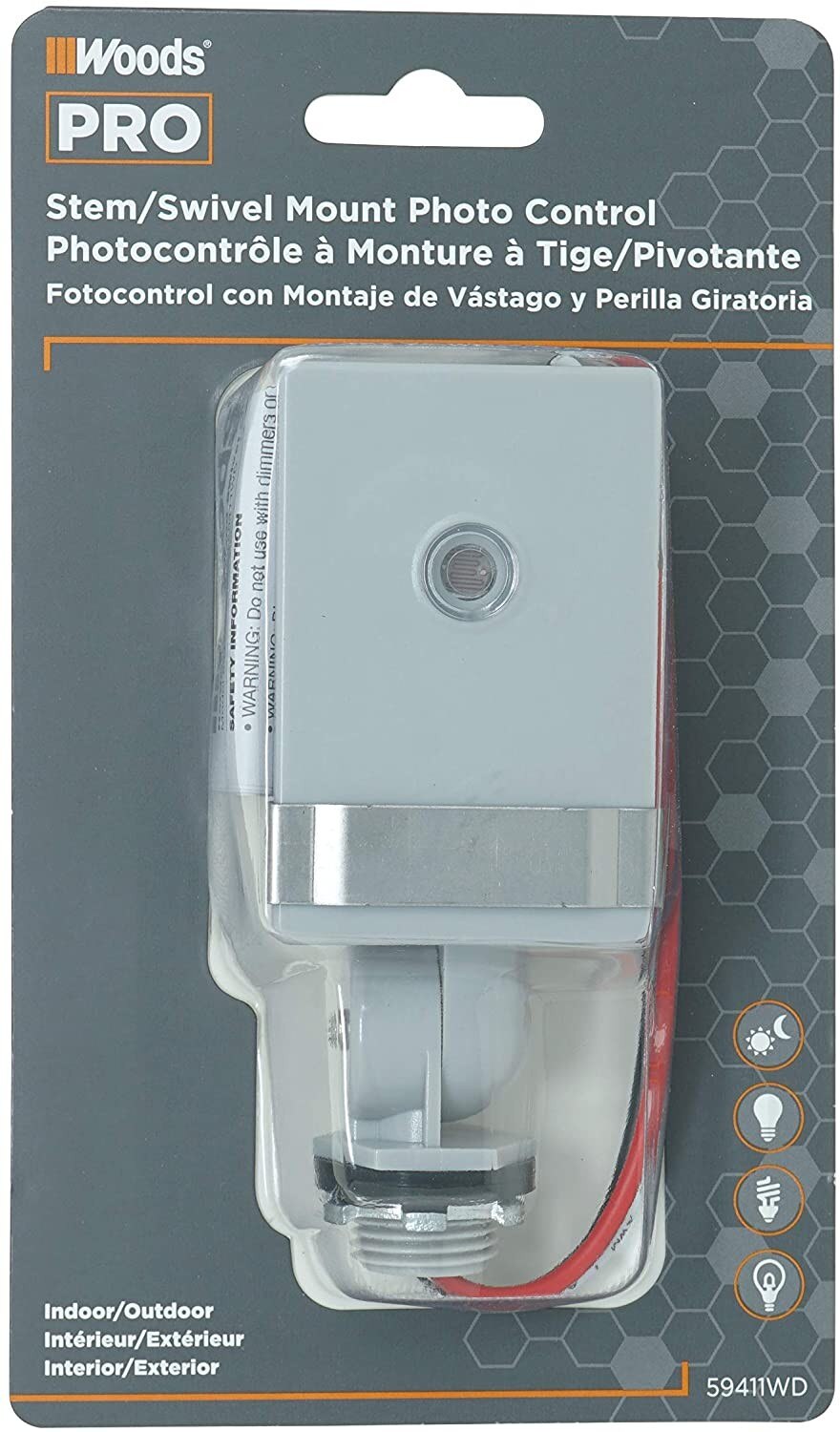 Woods 59411 59411WD Outdoor Hardwired Stem Light Control with Photocell, Compatible with Most T - 2