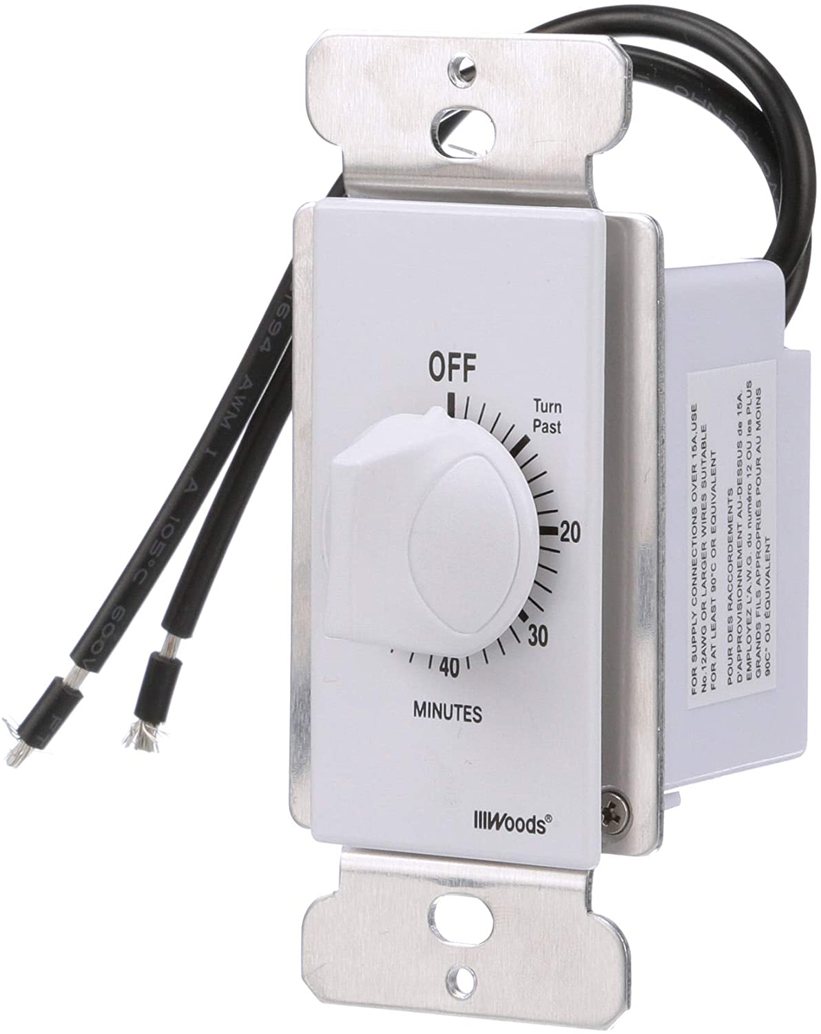 Woods 59717 In-Wall 60 Minute Spring Wound Timer, White - 2