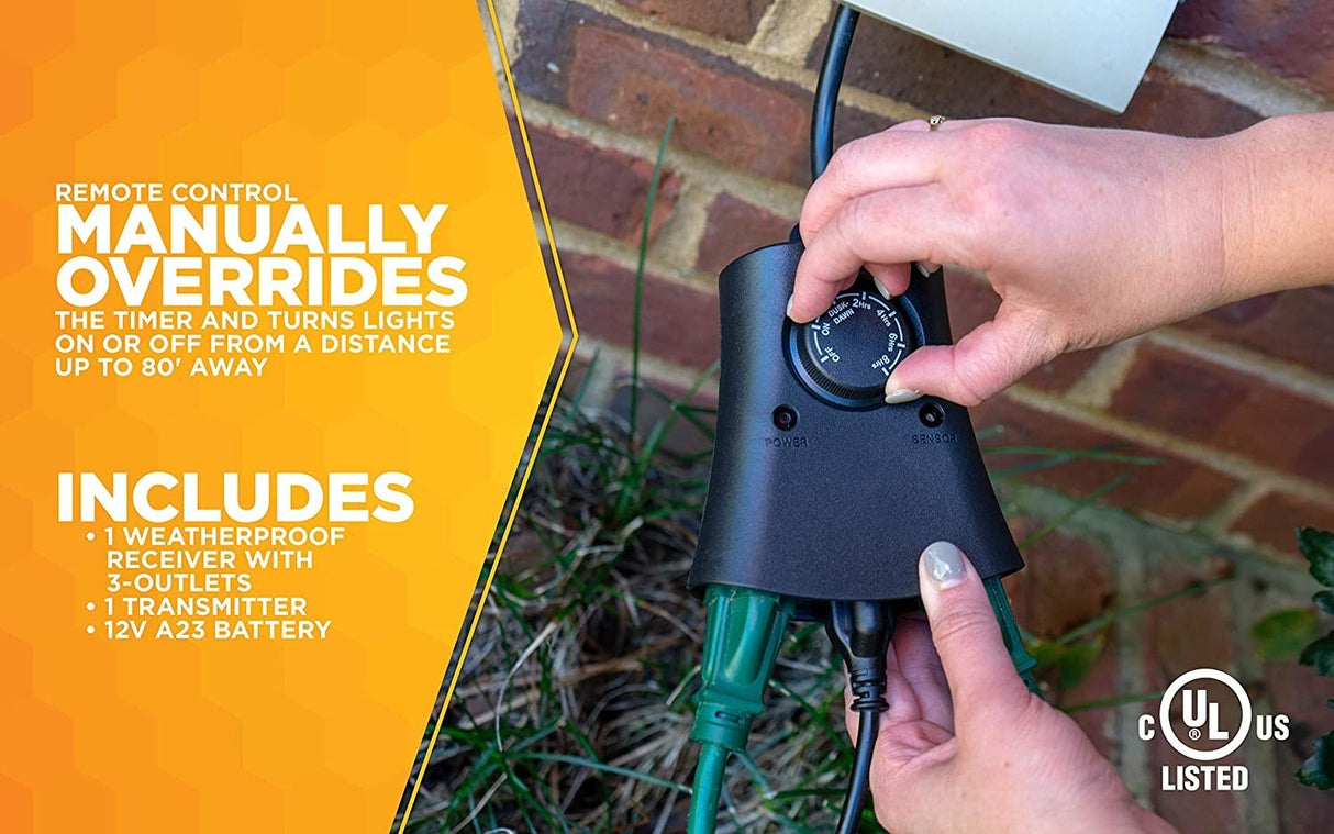 Woods 59746WD 24-Hour Automatic Photocell Remote Control Timer with 3 Grounded Outlets Ideal fo - 3