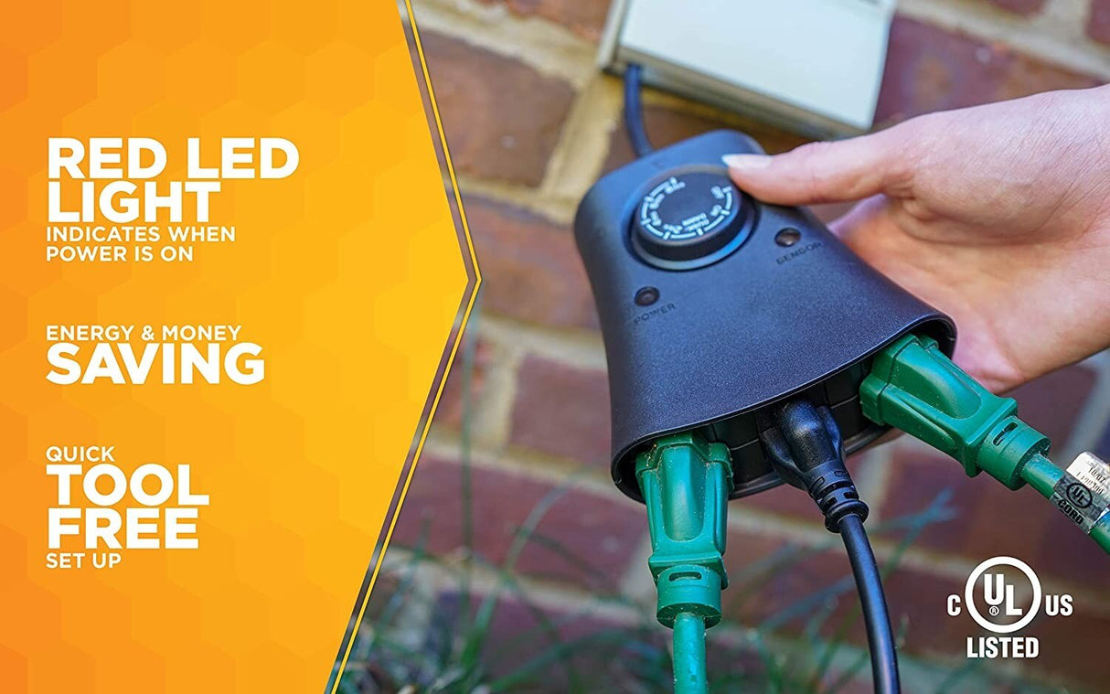 Woods 59746WD 24-Hour Automatic Photocell Remote Control Timer with 3 Grounded Outlets Ideal fo - 5