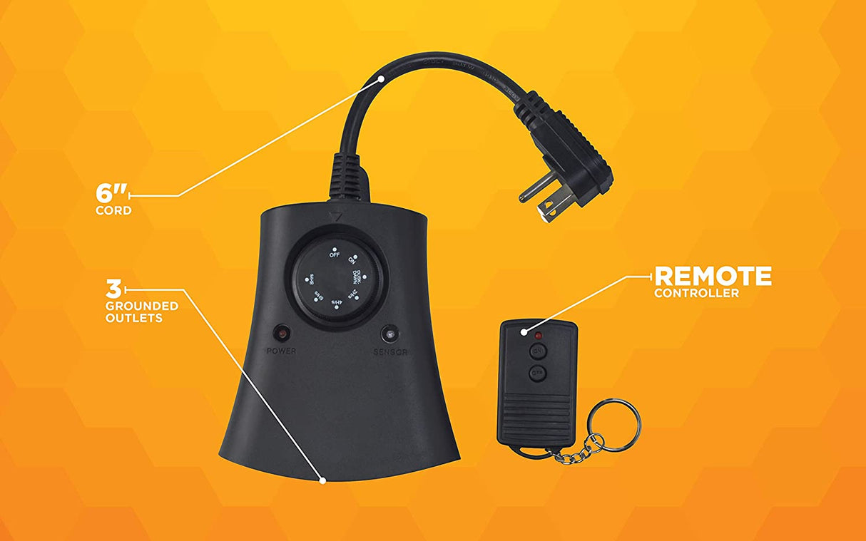 Woods 59746WD 24-Hour Automatic Photocell Remote Control Timer with 3 Grounded Outlets Ideal fo - 8