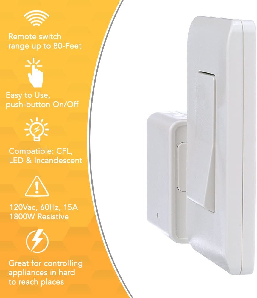 Woods 59773 Indoor Remote Control For Lights with Wall Switch (1 Polarized Outlet) - 3