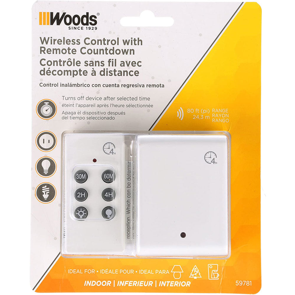Woods 59781 59781WD Indoor Wireless Remote Control Timer with Countdown, Plug-In, 1 Polarized Outlet - 2
