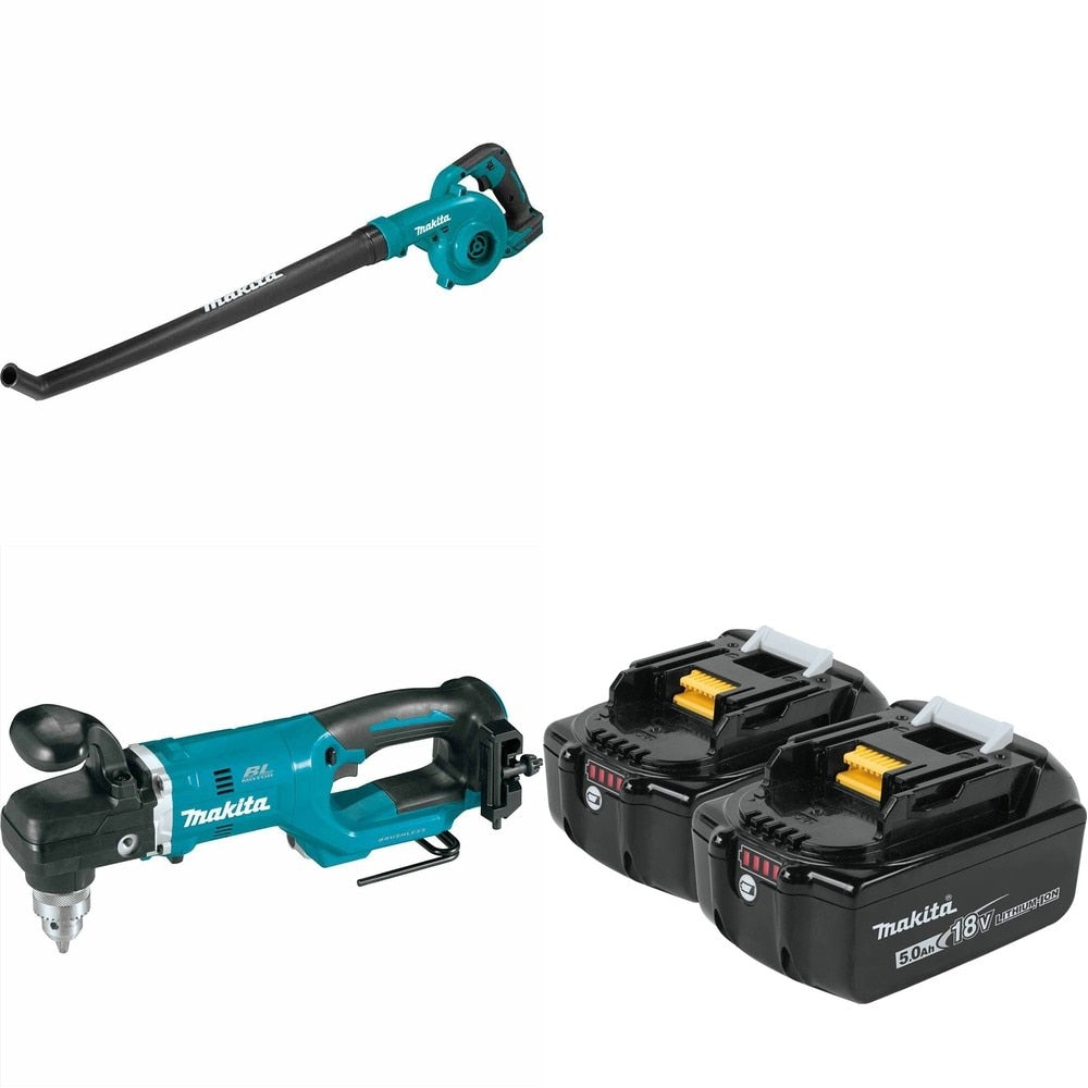 Makita XAD05Z 18V LXT 1/2" Right Angle Drill W/ XBU06Z Floor Blower and BL1850B-2 5.0Ah Battery