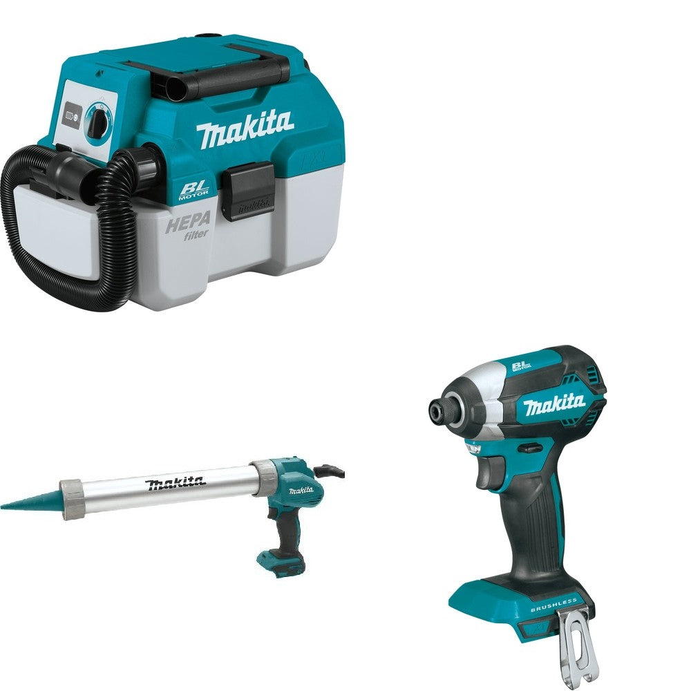 Makita XGC01ZB Caulk and Adhesive Gun W/ XCV11Z Wet/Dry Vacuum and FREE XDT13Z Impact Driver
