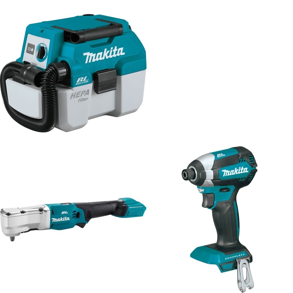 Makita XLT03Z Angle Impact Wrench W/ XCV11Z Wet/Dry Vacuum and FREE XDT13Z Impact Driver