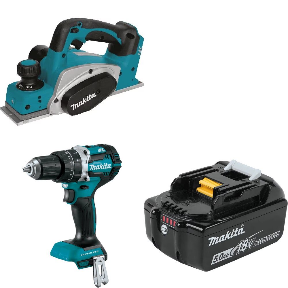 Makita XPK01Z 18V Planer Kit W/ XPH12Z Hammer Drill and FREE BL1850B Battery