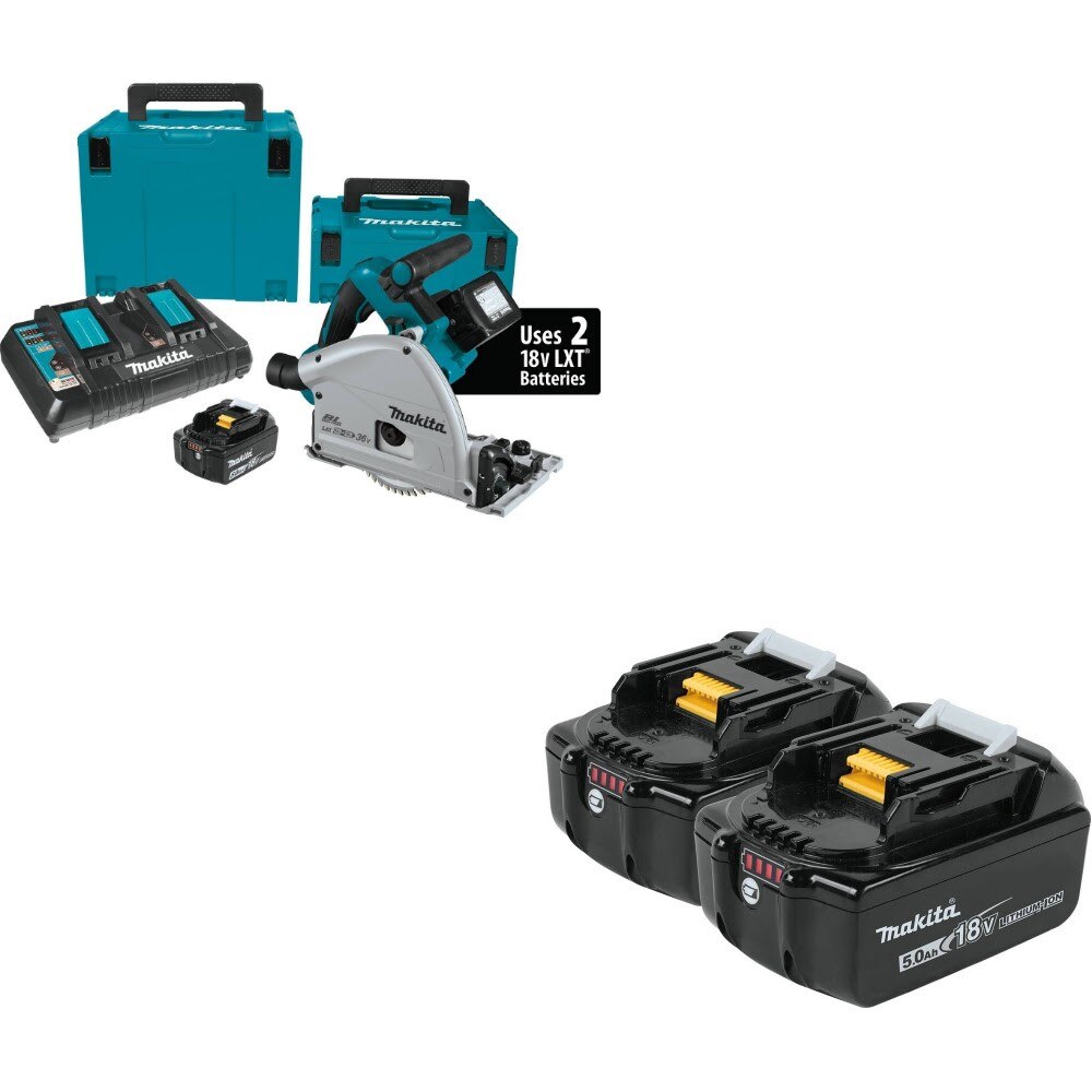 Makita XPS01PTJ Plunge Saw Kit W/ FREE BL1850B-2 5.0Ah Battery, 2 Pack