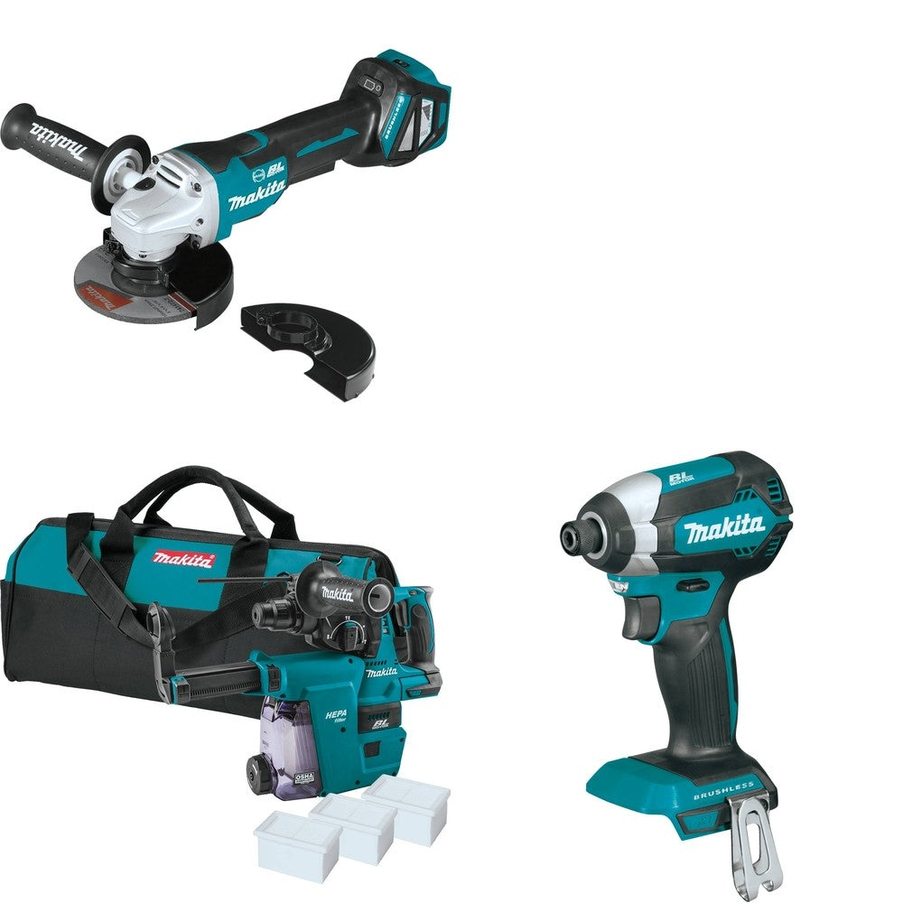 Makita XRH01ZWX Rotary Hammer W/ XAG20Z Cut-Off/Angle Grinder and FREE XDT13Z Impact Driver