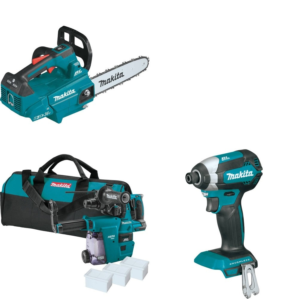 Makita XRH01ZWX Rotary Hammer W/ XCU08Z Top Handle Chain Saw and FREE XDT13Z Impact Driver
