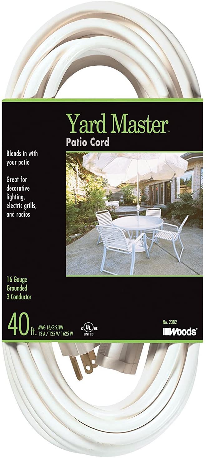 Yard Master 992382 White Patio 40-Foot, 3-Pronged, 16 Gauge Extension Cord, 13 AMPS, 125 Volts,