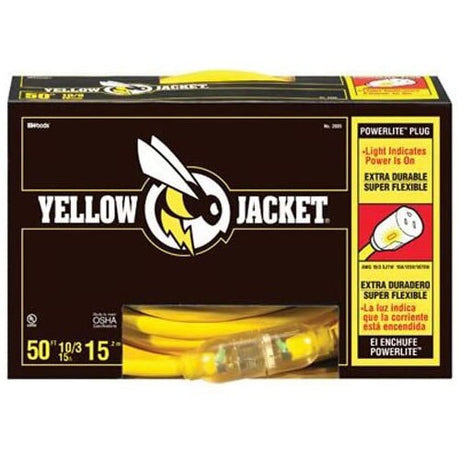 Yellow Jacket 2805 10/3 Heavy-Duty 15-Amp SJTW Contractor Extension Cord with Lighted End, 50-Feet
