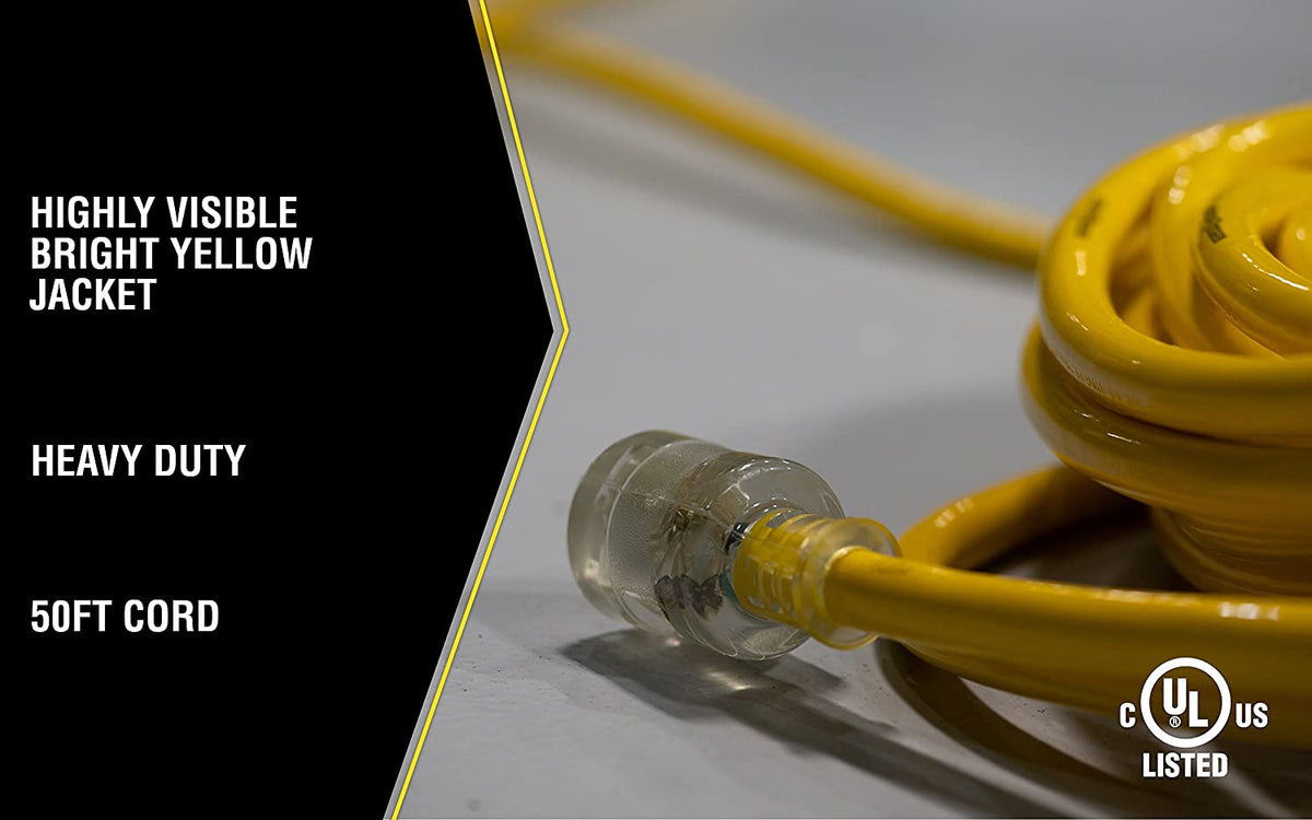 Yellow Jacket 2805 10/3 Heavy-Duty 15-Amp SJTW Contractor Extension Cord with Lighted End, 50-Feet - 4