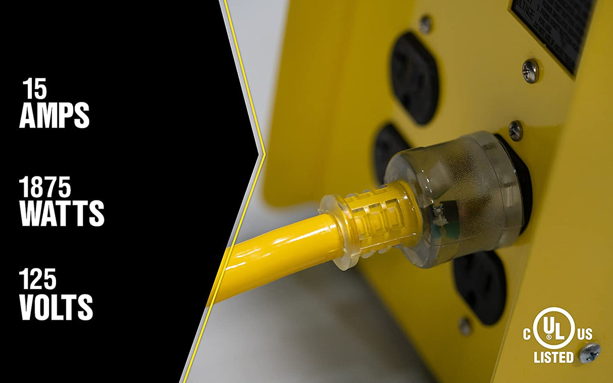 Yellow Jacket 2805 10/3 Heavy-Duty 15-Amp SJTW Contractor Extension Cord with Lighted End, 50-Feet - 6