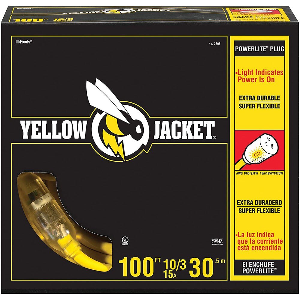 Yellow Jacket 2806 Contractor Extension Cord with Lighted End, 100 Foot - 3