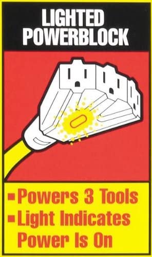 Yellow Jacket 2820 SJTW Extension Cord with 3-Outlet Lighted Power Block, 3 12 Awg Bare Conduct - 3