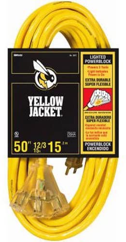 Yellow Jacket 2827 12/3 15-Amp SJTW Contractor Extension, Heavy Duty, Multi Outlets, Weather Re
