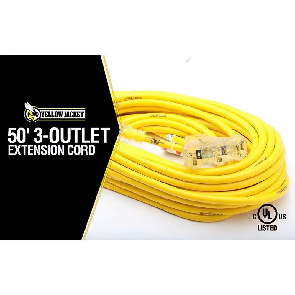 Yellow Jacket 2827 12/3 15-Amp SJTW Contractor Extension, Heavy Duty, Multi Outlets, Weather Re - 2
