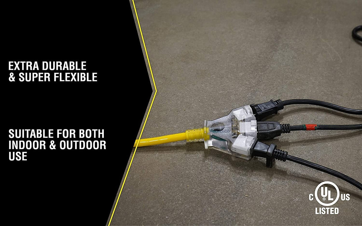 Yellow Jacket 2827 12/3 15-Amp SJTW Contractor Extension, Heavy Duty, Multi Outlets, Weather Re - 4