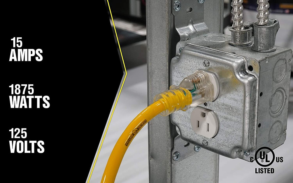 Yellow Jacket 2827 12/3 15-Amp SJTW Contractor Extension, Heavy Duty, Multi Outlets, Weather Re - 5