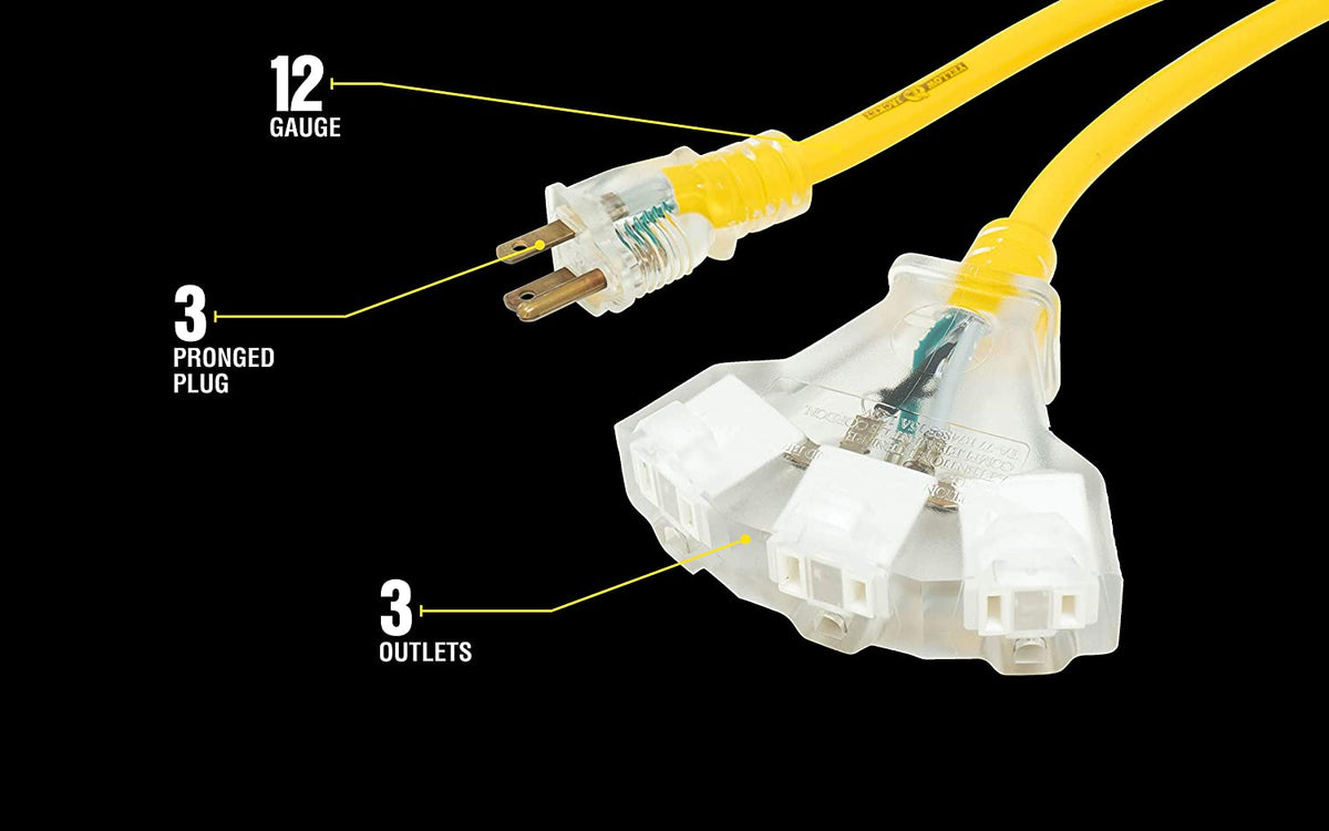 Yellow Jacket 2827 12/3 15-Amp SJTW Contractor Extension, Heavy Duty, Multi Outlets, Weather Re - 8