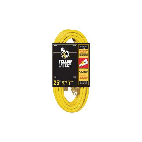 Yellow Jacket 2883 12/3 Heavy-Duty 15-Amp SJTW Contractor Extension Cord with Lighted Ends, 25-Feet - 2
