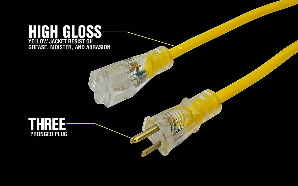 Yellow Jacket 2883 12/3 Heavy-Duty 15-Amp SJTW Contractor Extension Cord with Lighted Ends, 25-Feet - 4