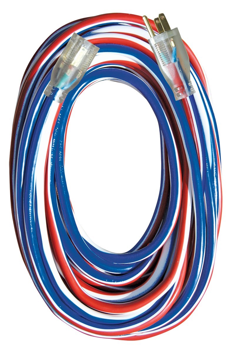 Voltec 05-00158-US 50FT 12/3 SJTW Red/White/Blue Extension Cord w/Lighted End