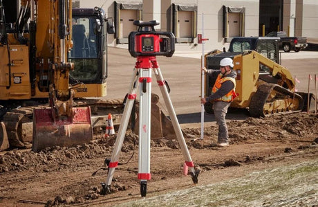 Milwaukee 3704-21T M18 Red Exterior Dual Slope Rotary Laser Level Kit w/ Receiver, Remote, Grade Rod & Tripod