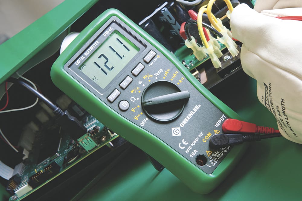 Greenlee DM-45 Auto Ranging Multimeter being utilized